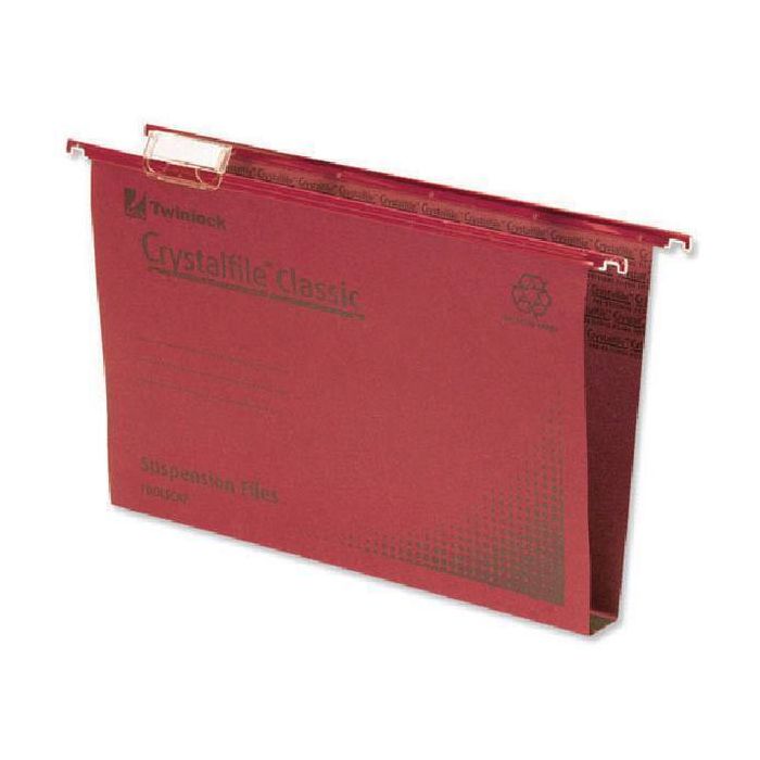 Crystalfile 50mm Suspension Files Foolscap - Red - Pack of 50