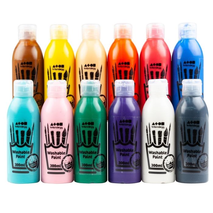 Washable Paint Assorted Std Colour 300ml Bottles - Pack of 12