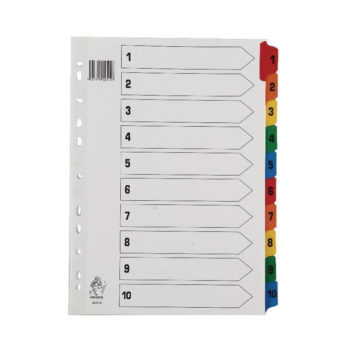 Multi-Colour Tabbed Index Dividers - 1-10