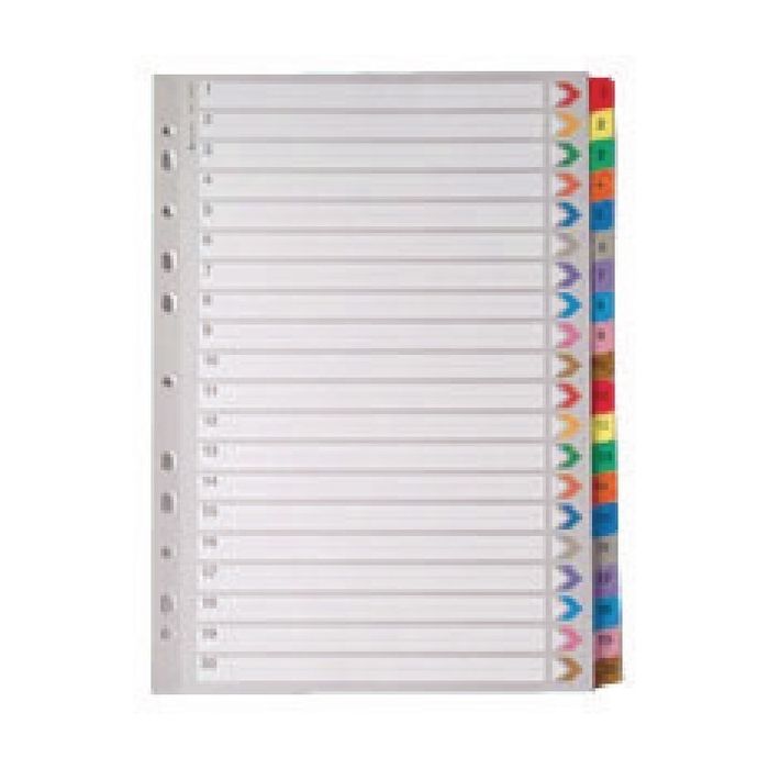 Multi-Colour Tabbed Index Dividers - 1-20