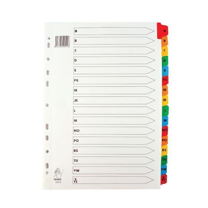 Multi-Colour Tabbed Index Dividers - A-Z