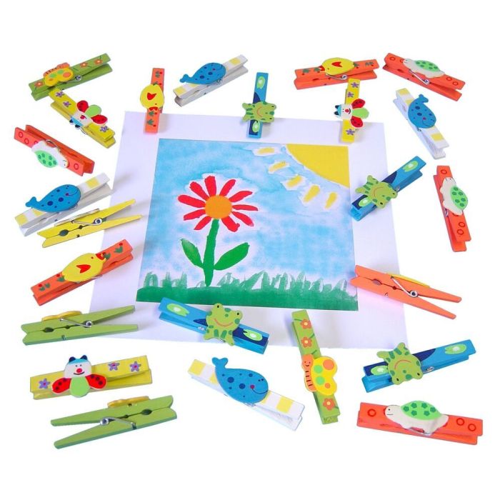 Decorated Wooden Art Pegs - Pack of 24