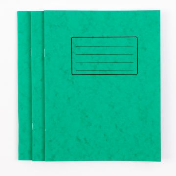 9"x7" Exercise Book 48 Page- 8mm Ruled/Margin- Green- Pk 100