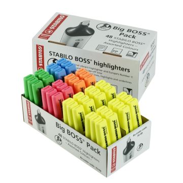 Stabilo Big Boss HighLters 1/2 Yellow & 1/2 Assorted - Pack of 48