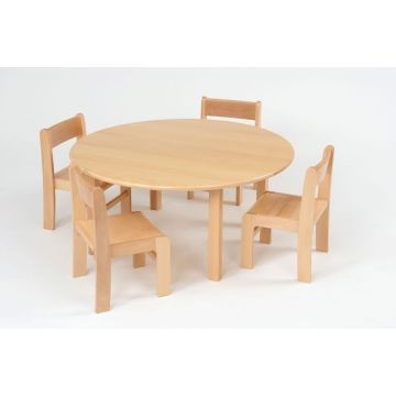 SOLID BEECH CIRCULAR TABLE 40cm high AND 21CM BEECH STACKING CHAIRS (4 PACK)