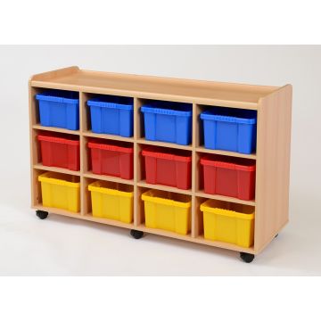 Solid Beech 12 Deep Coloured Tray Storage Unit