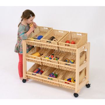 Solid Beech 9 Single Wicker Trays Tidy Trolley