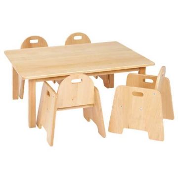 Solid Beech Rectangular Table - H30cm & 4 Infant Chairs H14cm