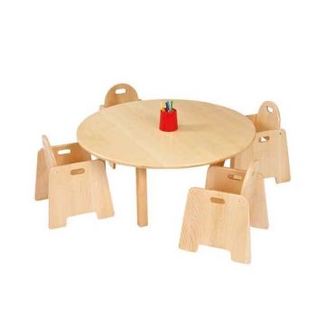 Solid Beech Circular Table - H:40cm & 4 Infant Chairs H:20cm