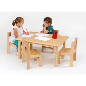 Solid Beech Rectangular Table - H46.5cm & 4 Stacking Chairs H26cm