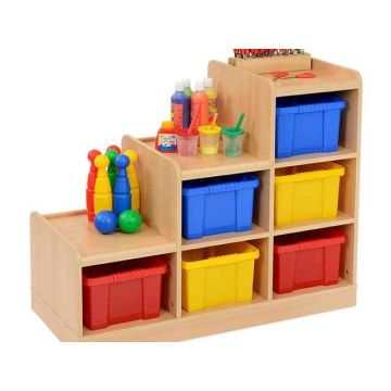 Solid Beech Tiered Unit - 6 Large Left Hand Coloured Trays