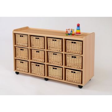 Willow Basket Wooden Storage 12 Willow Baskets 84 x 135.5 x 46cm