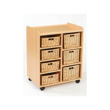 Willow Basket Wooden Storage 4 Shallow & 3 Deep Willow Baskets 84 x 69.5 x 46cm