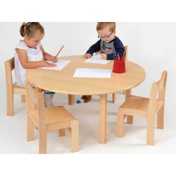 Solid Beech Circular Table - H46.5cm & 4 Stacking Chairs H26cm