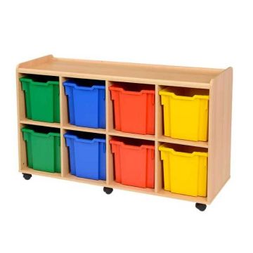 Solid Beech 8 Jumbo Coloured Tray Storage Unit
