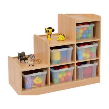 Solid Beech Tiered Unit - 6 Large Left hand Clear Trays