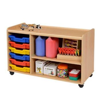 Solid Beech 6 Shallow Coloured Tray/Shelf Storage Unit