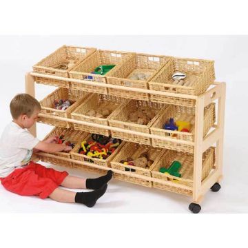 Solid Beech 12 Single Wicker Trays Tidy Trolley