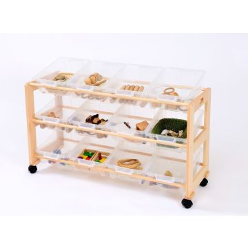 Solid Beech 12 Single Clear Trays Tidy Trolley