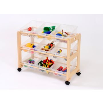 Solid Beech 9 Single Clear Trays Tidy Trolley