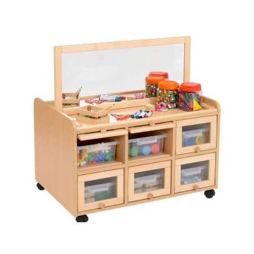 Solid Beech Double-sided Storage Units with Mirror and Doors & Shallow Clear Trays