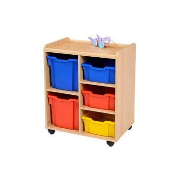 Solid Beech 4 Jumbo Coloured Tray Storage Unit