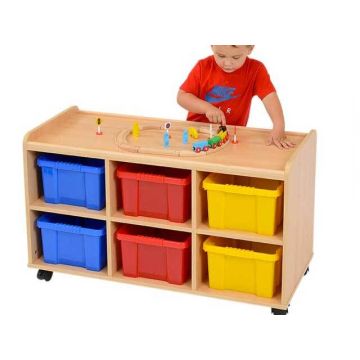 Solid Beech 6 Deep Horizontal Unit with Coloured Trays Static/Mobile