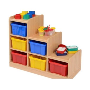 Solid Beech Tiered Unit - 6 Large Right Hand Coloured Trays