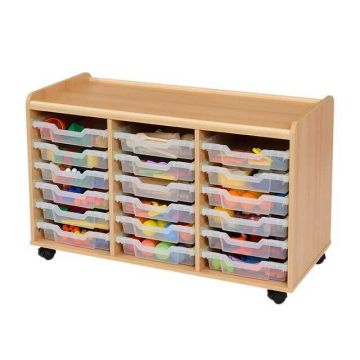 Solid Beech 18 Shallow Clear Tray Storage Unit