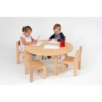 Solid Beech Circular Table - H:40cm & 4 Stacking Chairs H:21cm