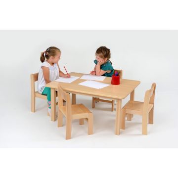 Solid Beech Rectangular Table - H40cm & 4 Stacking Chairs H21cm