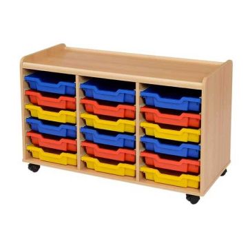Solid Beech 18 Shallow Coloured Tray Storage Unit
