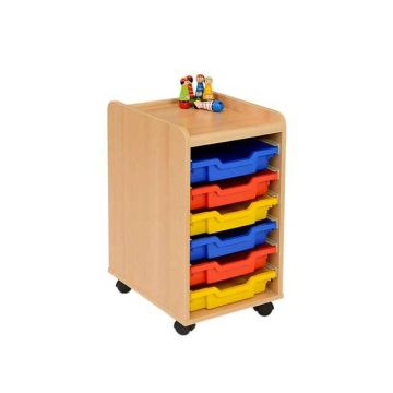 Solid Beech 6 Shallow Coloured Tray Storage Unit