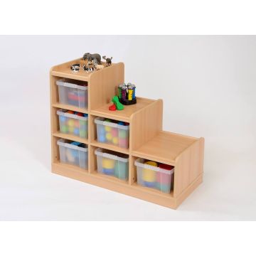 Solid Beech Tiered Unit - 6 Large Right Hand Clear Trays