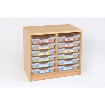 Solid Beech 12 Shallow Clear Tray Storage Unit