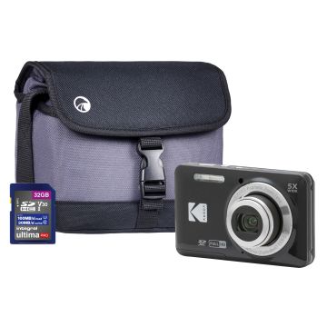 Black Kodak PIXPRO X55 16MP 5x Zoom Camera with Card and Bag