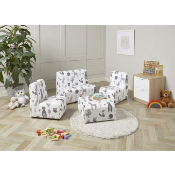 Children 4 Piece Nature Print Sofa Set - Black/White