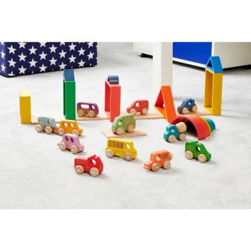 Rainbow Wooden Vehicles Set 12Pk