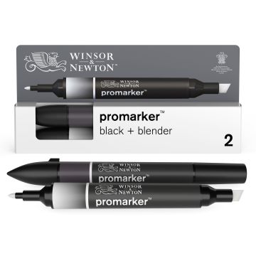 Winsor & Newton Promarker - Black & Blender - Pack of 2