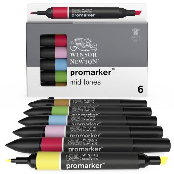 Winsor & Newton Promarker - Mid Tones - Pack of 6