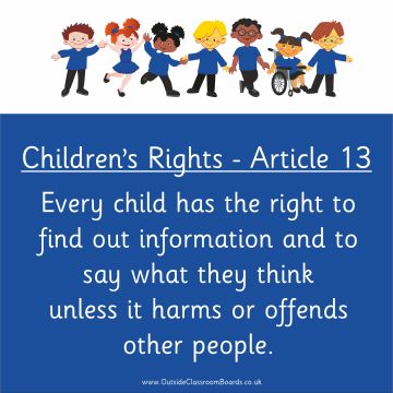 Children's Rights - Article 13 Indoor and Outdoor Sign - Royal Blue - English