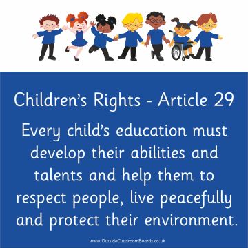Children's Rights - Article 29 - Indoor and Outdoor Sign - Dark Blue - English