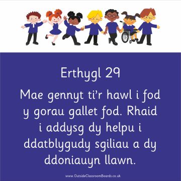 Children's Rights - Article 29 - Indoor and Outdoor Sign - Royal Blue - Welsh