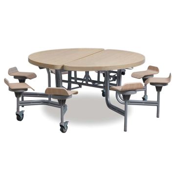 8 Seat Primo Round Mobile Folding Table with Seat - Oak