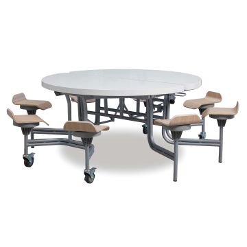 8 Seat Primo Round Mobile Folding Table with Seat - White