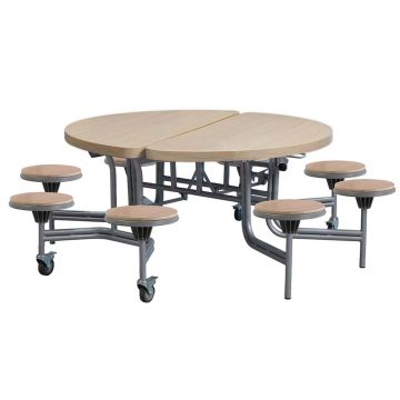 8 Seat Primo Round Mobile Folding Table with Stools - Oak