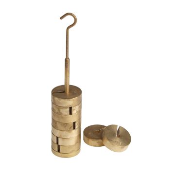 Hanging Slotted Masses - Brass (1KG) - 9 x 100g Masses and Hanger