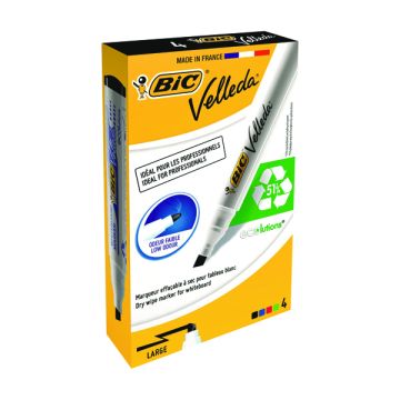 Bic Velleda Drywipe Whiteboard Markers Chisel Tip Assorted - Pack of 4