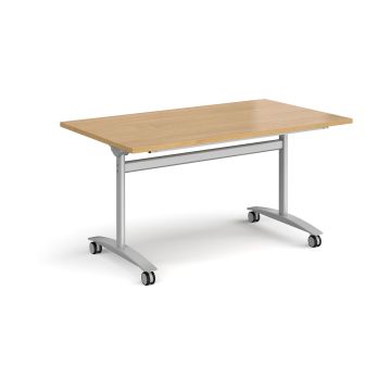 Rectangular Flip Top Table 1400 x 800 Silver Frame - Oak