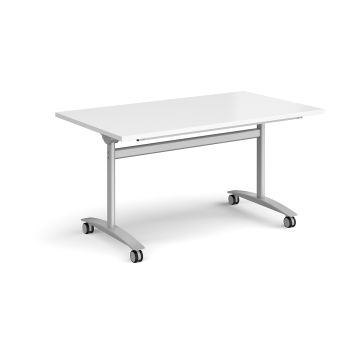 Rectangular Flip Top Table 1400 x 800 Silver Frame - White